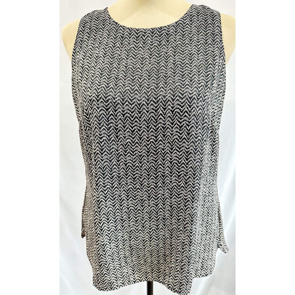 LOFT Chevron Shell Top Sleeveless Black and Tan Career Layering Blouse Office PM